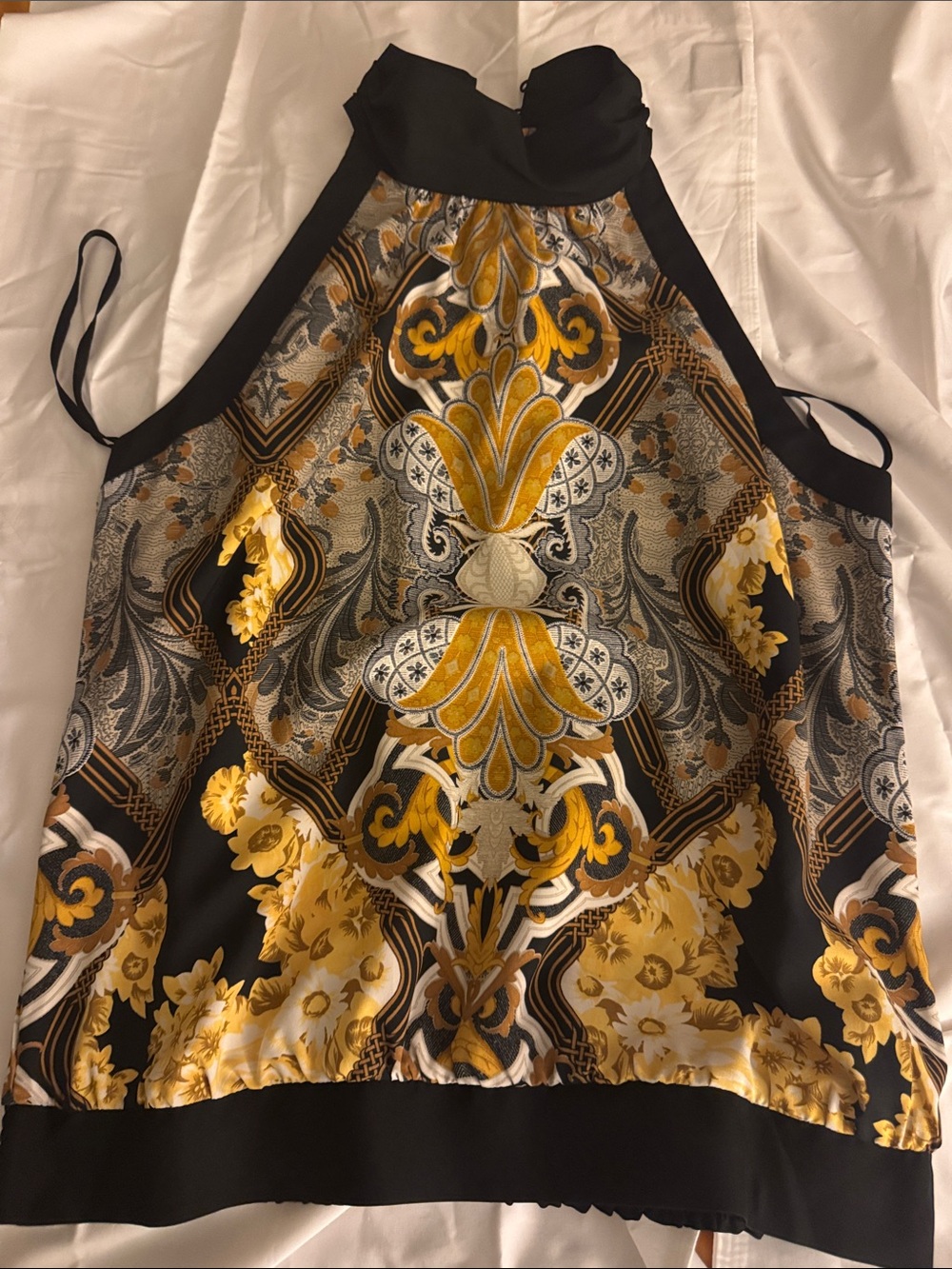 New York & Company Black and Gold Floral Paisley Halter Camisole